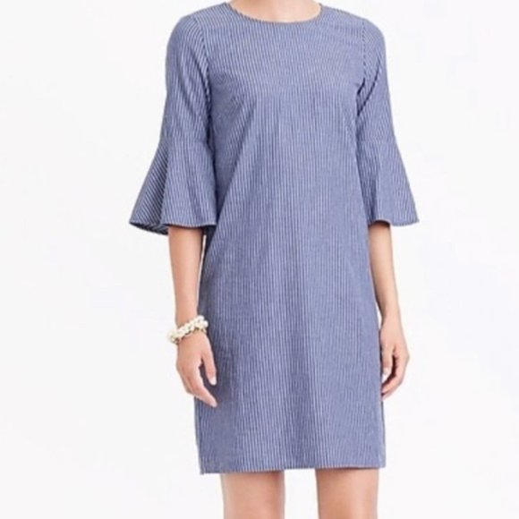 J. Crew Dresses & Skirts - J.Crew Relaxed Fit Size 2 Blue White Striped Bell Sleeve Cotton Tunic Dress